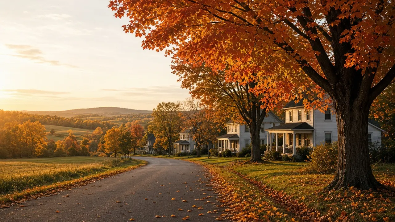 Autumn village road in Claremont, north Pickering