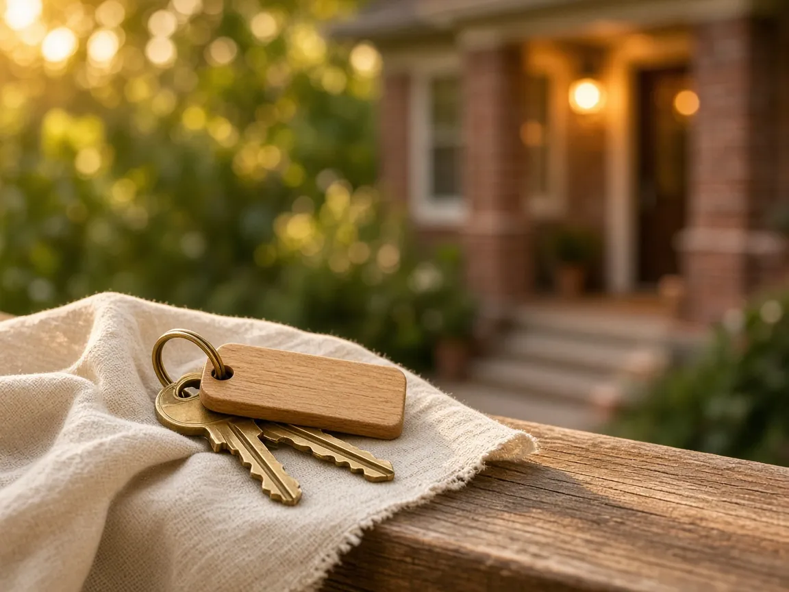 House keys resting on a natural linen cloth
