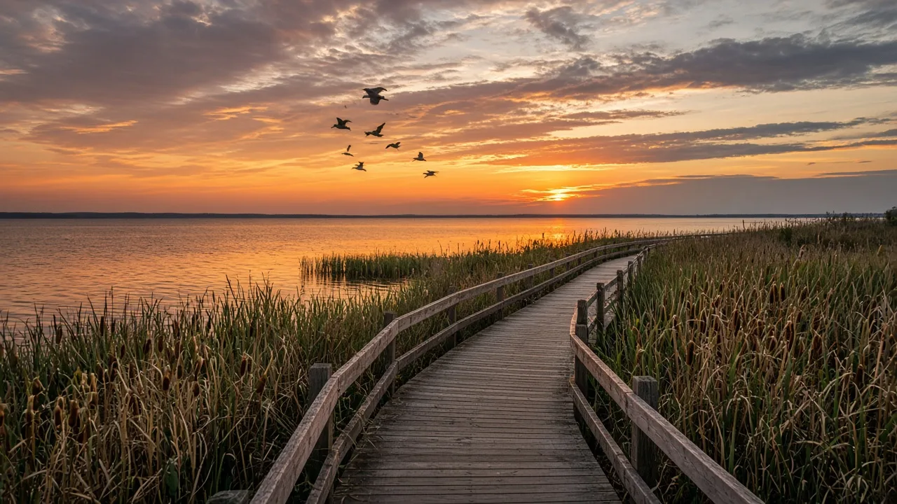 Lakeside marsh boardwalk in Oshawa