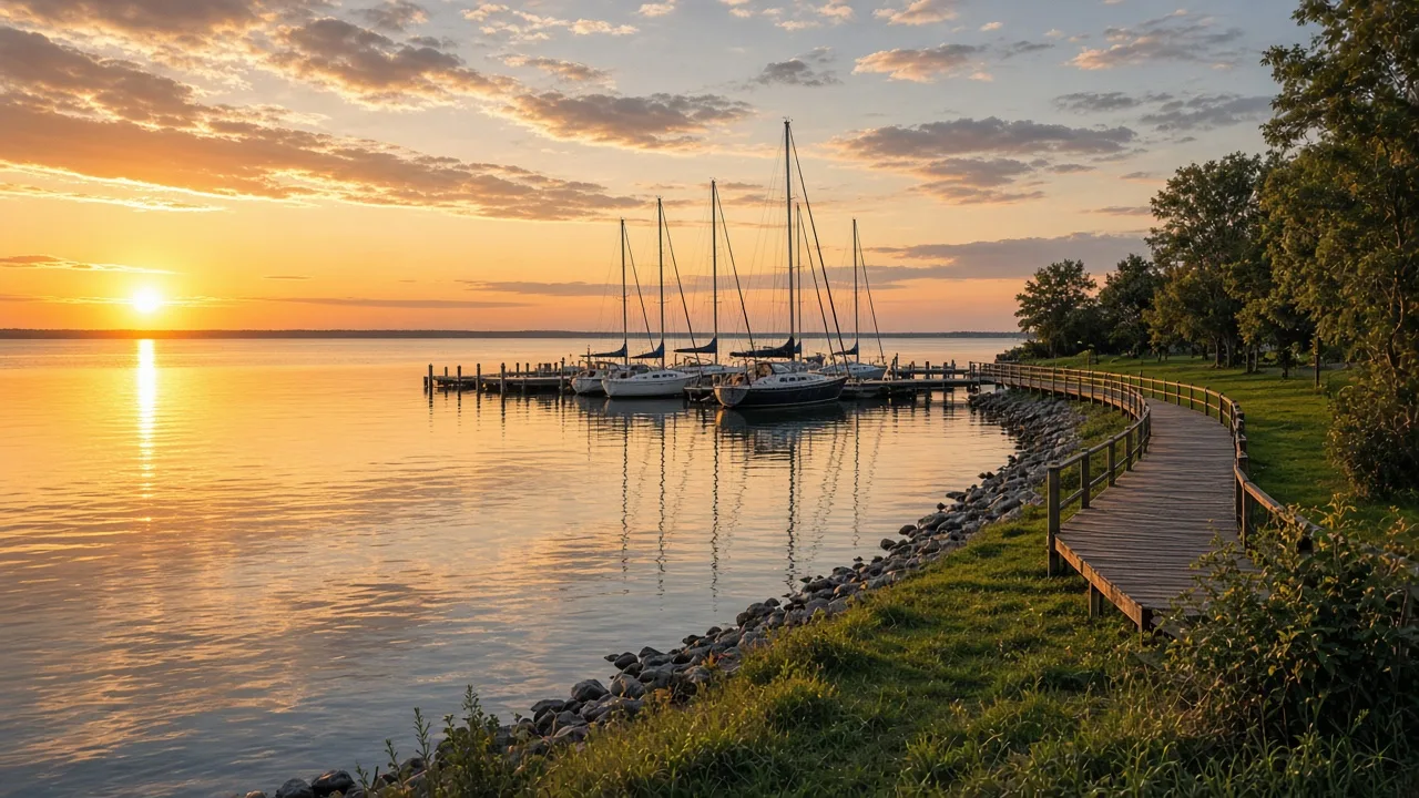 Lakefront harbour sunset in Whitby