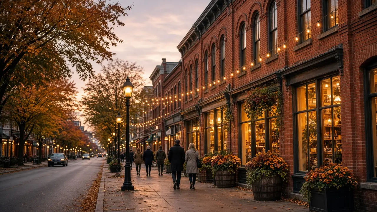 Historic downtown Whitby at dusk